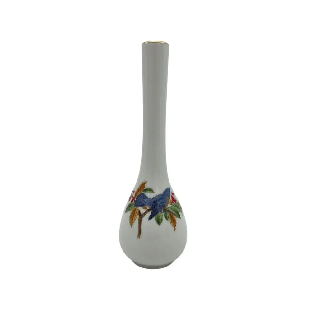 Vintage Lefton Japan Bluebird Bud Vase Gold Trim Porcelain Hand Painted 2596